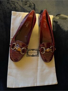 Gucci Burgundy Patent Leather Horsebit Flats